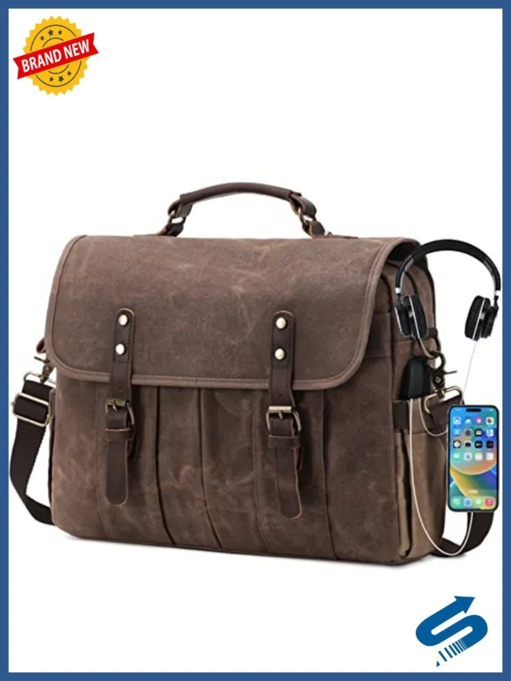 Vintage Canvas Genuine Leather Messenger Bag Laptop Briefcase Satchel Shoulder